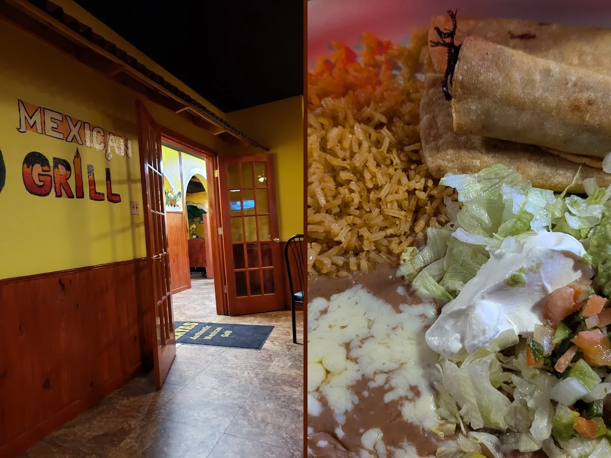 Freshly plated Mexican food in a casual dining room.